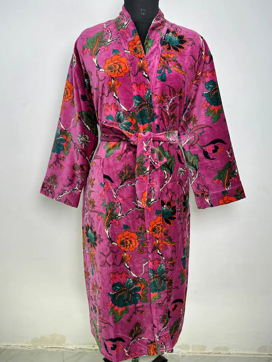 Womens Velvet Kimono Robe | Reversible with Lining Bridal Dressing Gown, Spa Gift for Her & Smoking Jacket for Him | Womens Boho Clothing