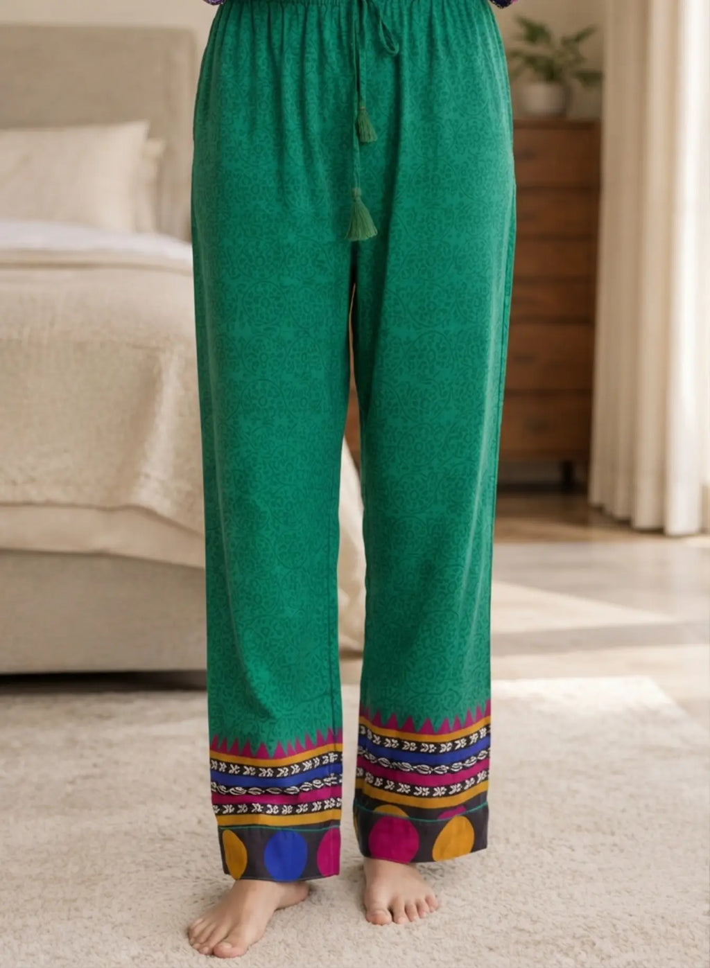 Recycled Silk Sari Pajama Set, Handmade Silk Blend Sleepwear with Pockets, Button Down Top, Drawstring Pants, Boho Gift for Her