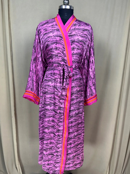 Recycle Silk Sari Women Kimono | Boho Chic Robe House, Beach Cover Up Vintage Bridesmaid Lounge Dressing Gown l Resort Wear Gypsy Nightwear