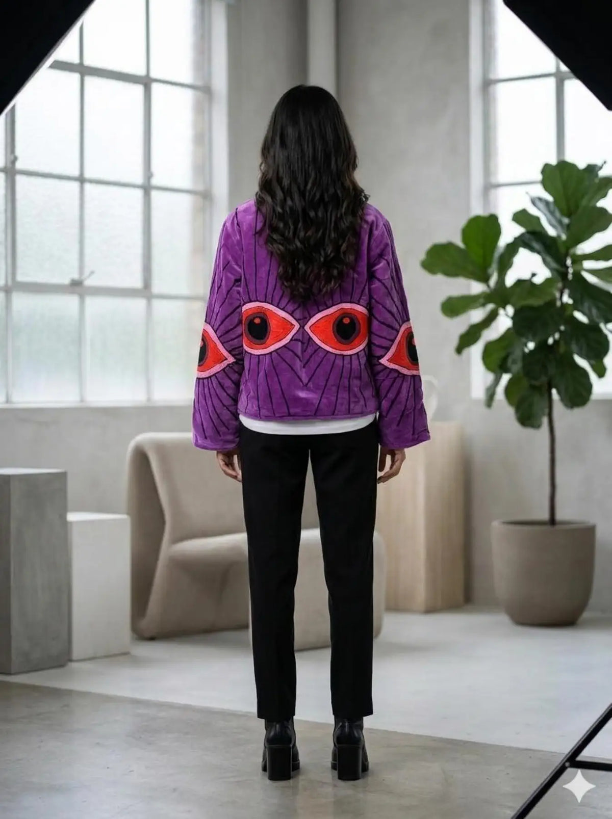 Boho Hand Embroidered Velvet Suzani Jacket | Purpel Geometric Open Front Coat Winter Wear Free Size Retro Chic Free Size Robe Blazer for Her