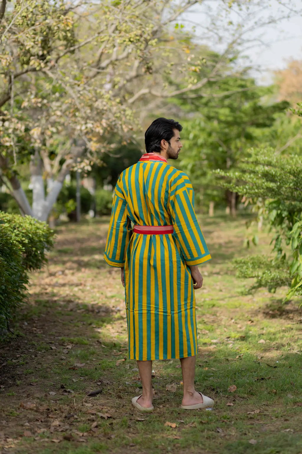 Pure Cotton Boho Men Kimono Robe | Geometric Luxury Dressing Gown Summer Loungewear, Reversible Unisex Bathrobe Relaxed Fit Beach Outfit