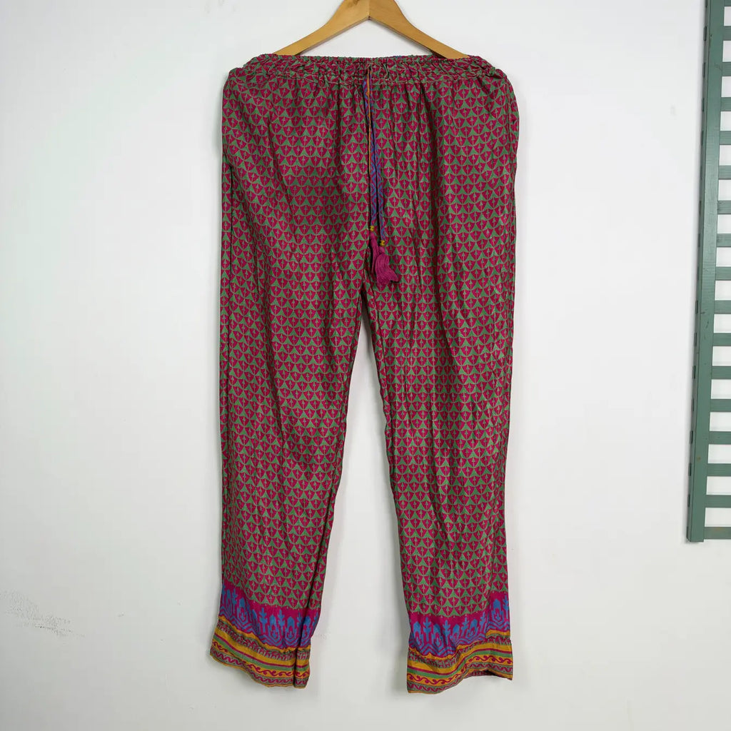 Silky Nightwear Pajama Set, Recycled Sari Silk Blend Luxury Lounge Set, Button Down Top, Drawstring Pants with Side Pockets, Gift