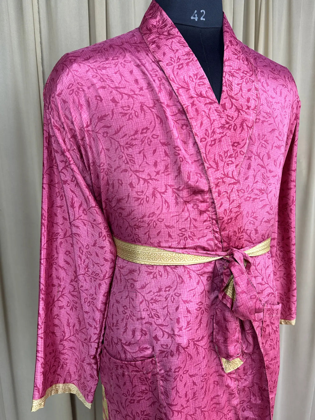 Men's Silky Kimono Robe in pink floral