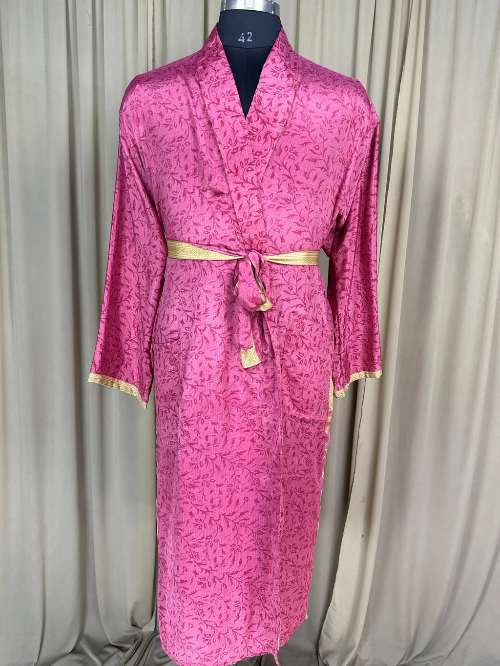 Men's Silky Kimono Robe in pink floral