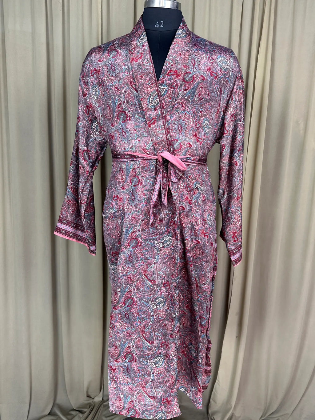 Men's Silky Kimono Robe in pink paisley