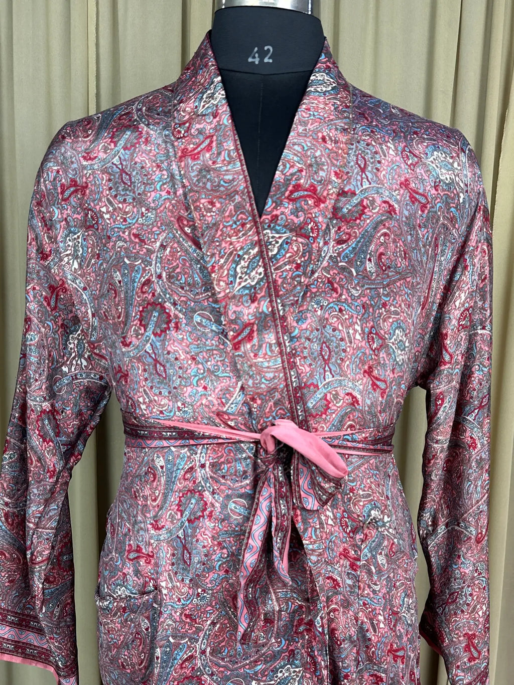 Men's Silky Kimono Robe in pink paisley
