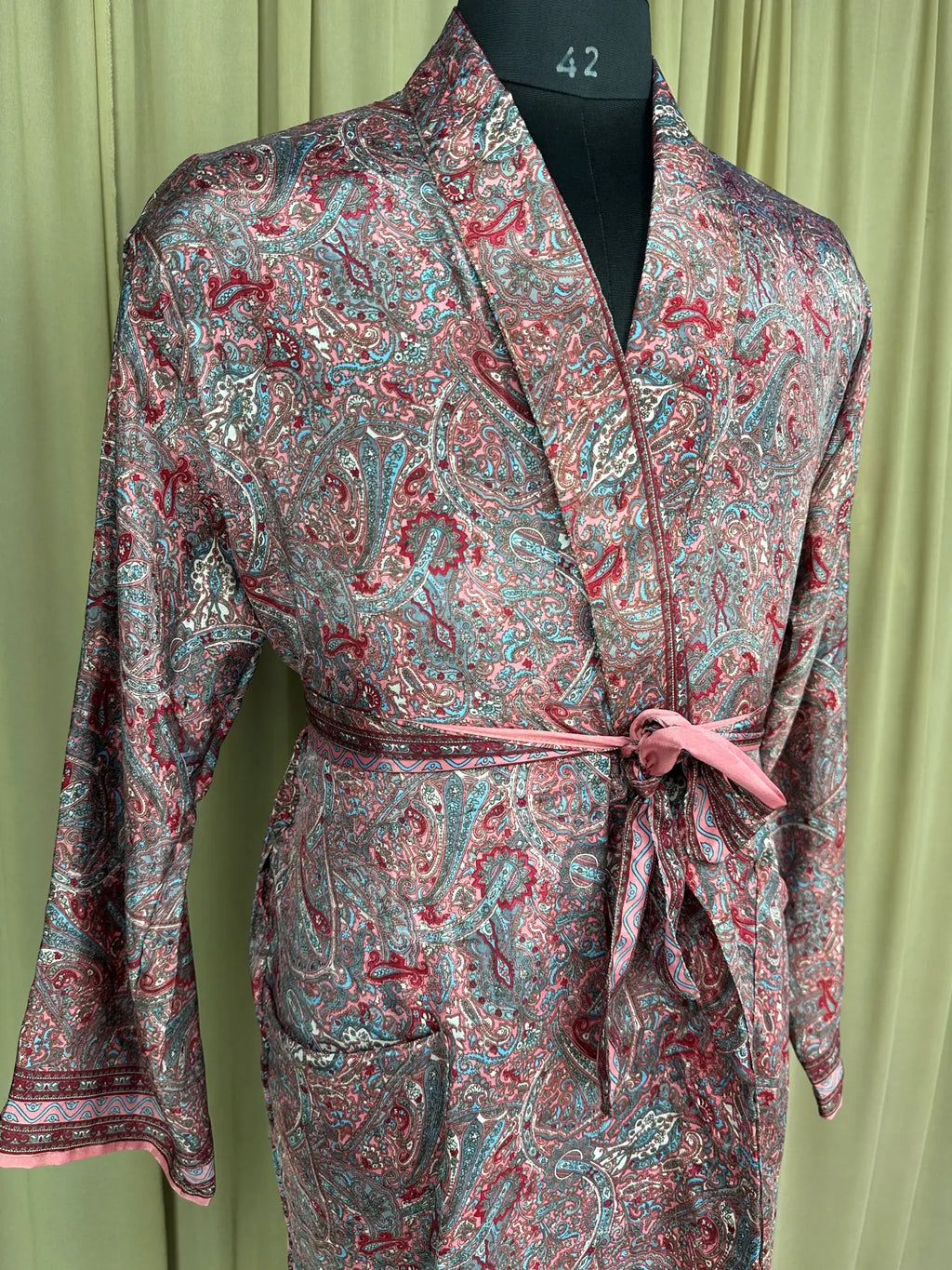 Men's Silky Kimono Robe in pink paisley