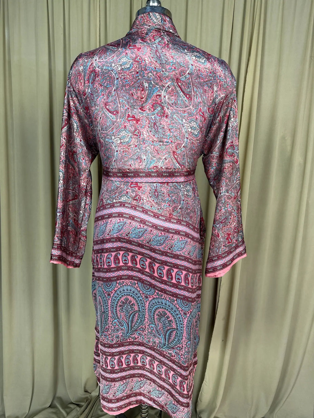 Men's Silky Kimono Robe in pink paisley