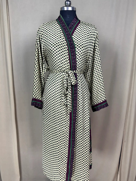 Recycle Silk Sari Women Kimono | Boho Chic Robe House, Beach Cover Up Vintage Bridesmaid Lounge Dressing Gown l Resort Wear Gypsy Nightwear