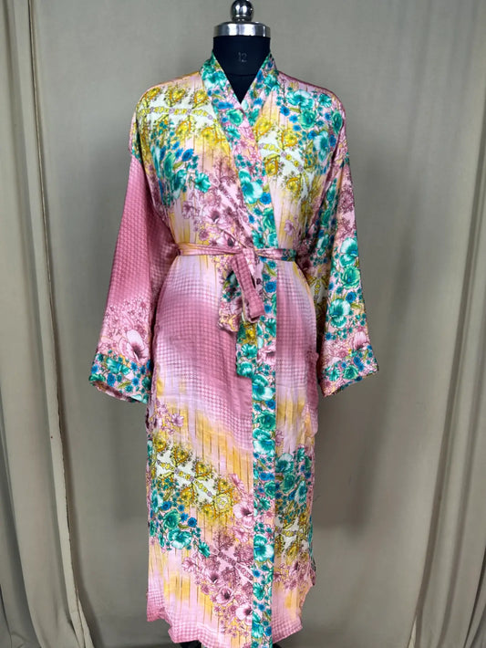 Recycle Silk Sari Women Kimono | Boho Chic Robe House, Beach Cover Up Vintage Bridesmaid Lounge Dressing Gown l Resort Wear Gypsy Nightwear