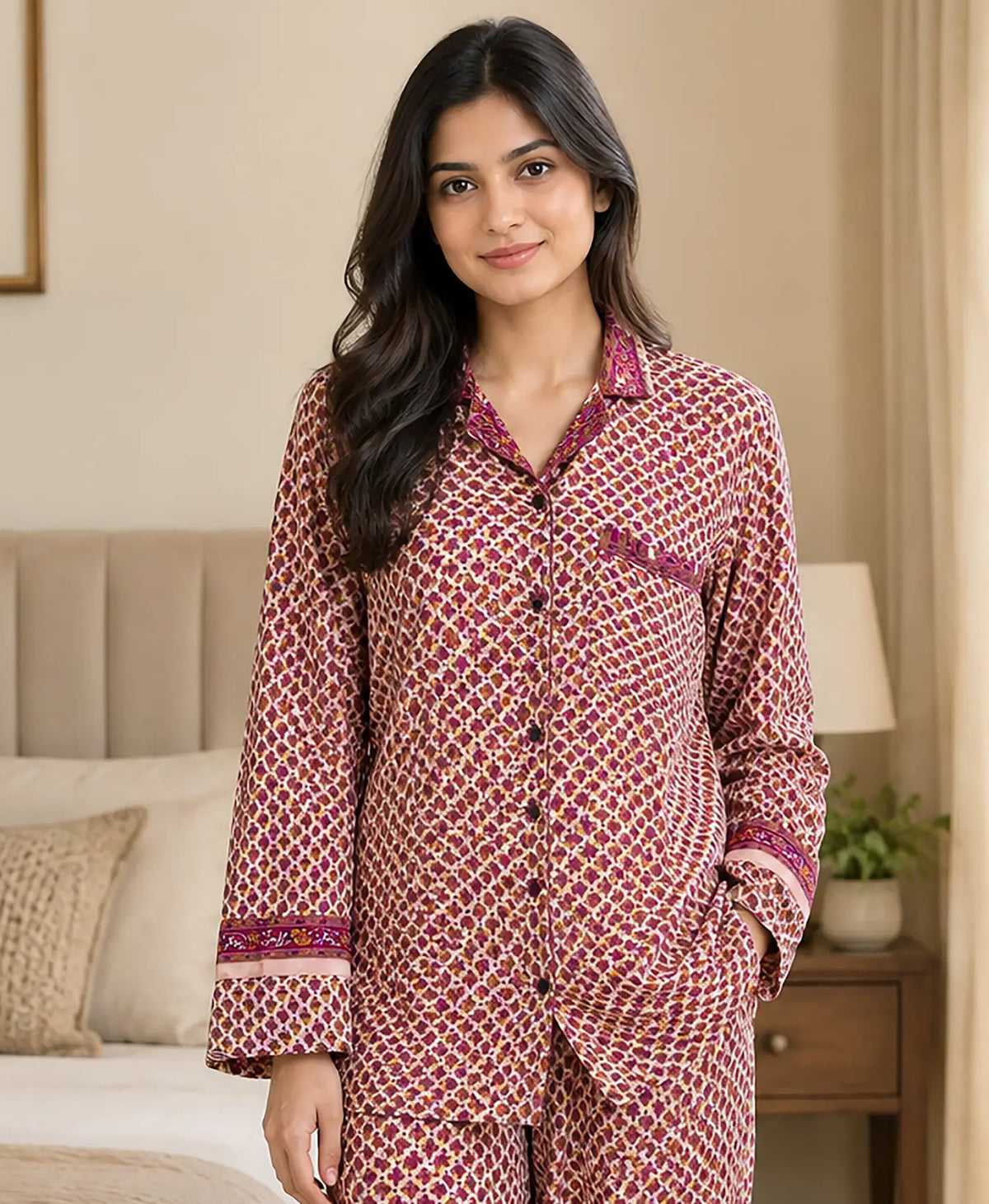 Bridal Silk Blend Pajama Set, Handmade Sari Sleepwear for Honeymoon and Wedding Morning, Bridal Shower Gift, Bachelorette Party, Bride Gift