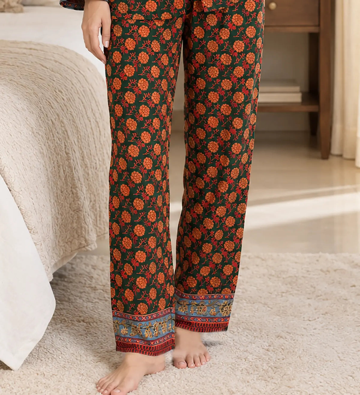 Women's Silk Blend Pajama Set, Recycled Sari Loungewear, Handmade Relaxation Gift, Birthday Gift for Her, Short Sleeve Top, Side Pockets