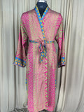 Men's Silky Kimono Robe in pink geometric