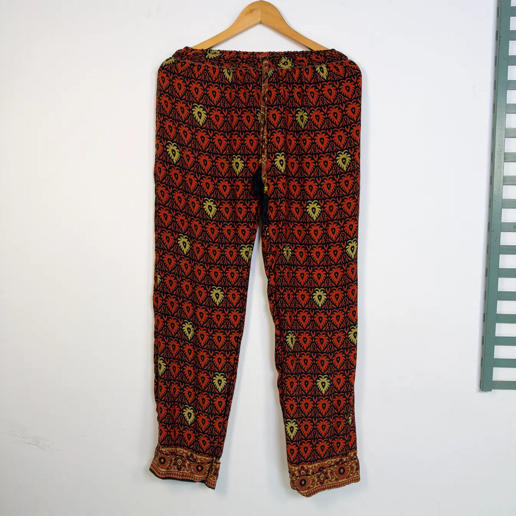 Recycled Silk Sari Pajama Set, Soft Handmade Nightwear, Valentine Gift for Her, Button Down Top, Drawstring Pants, Luxury Lounge Gift