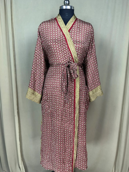 Recycle Silk Sari Women Kimono | Boho Chic Robe House, Beach Cover Up Vintage Bridesmaid Lounge Dressing Gown l Resort Wear Gypsy Nightwear