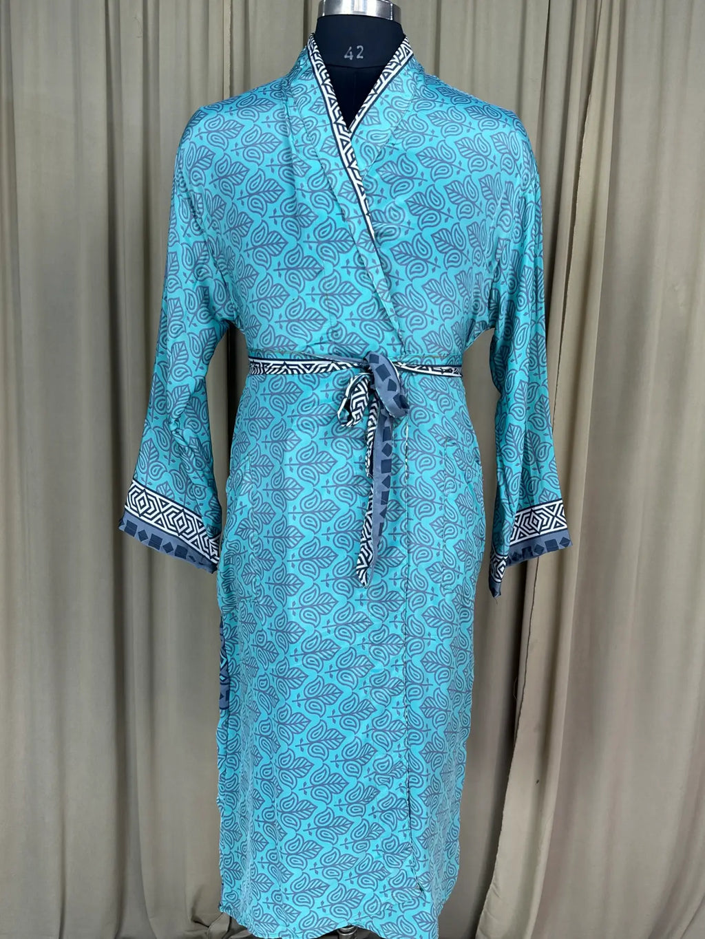 Men's Silky Kimono Robe in blue floral