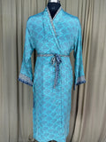 Men's Silky Kimono Robe in blue floral