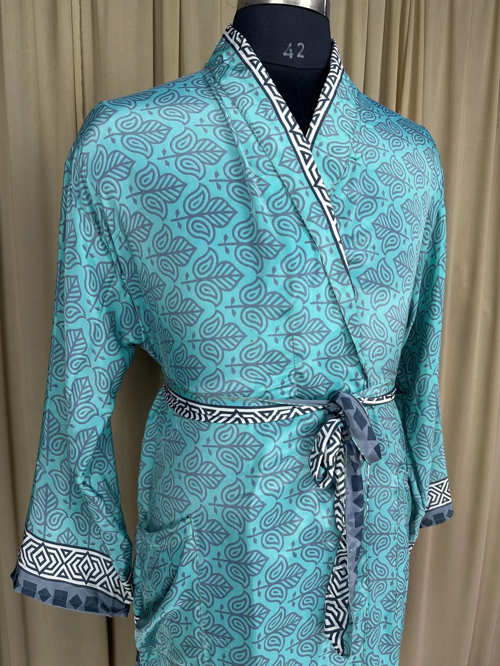 Men's Silky Kimono Robe in blue floral