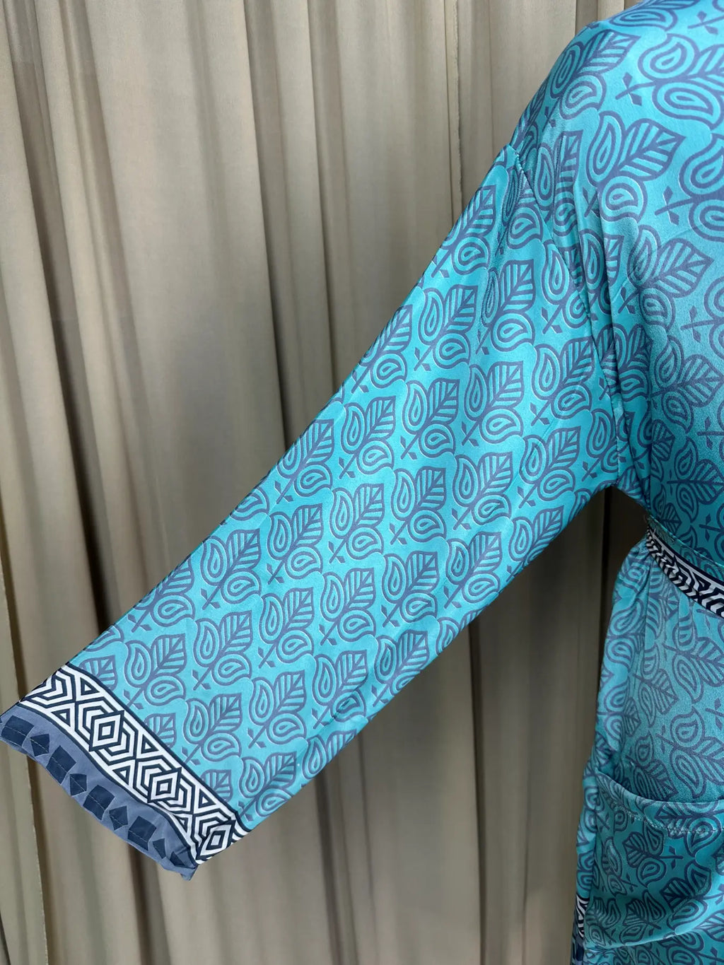 Men's Silky Kimono Robe in blue floral