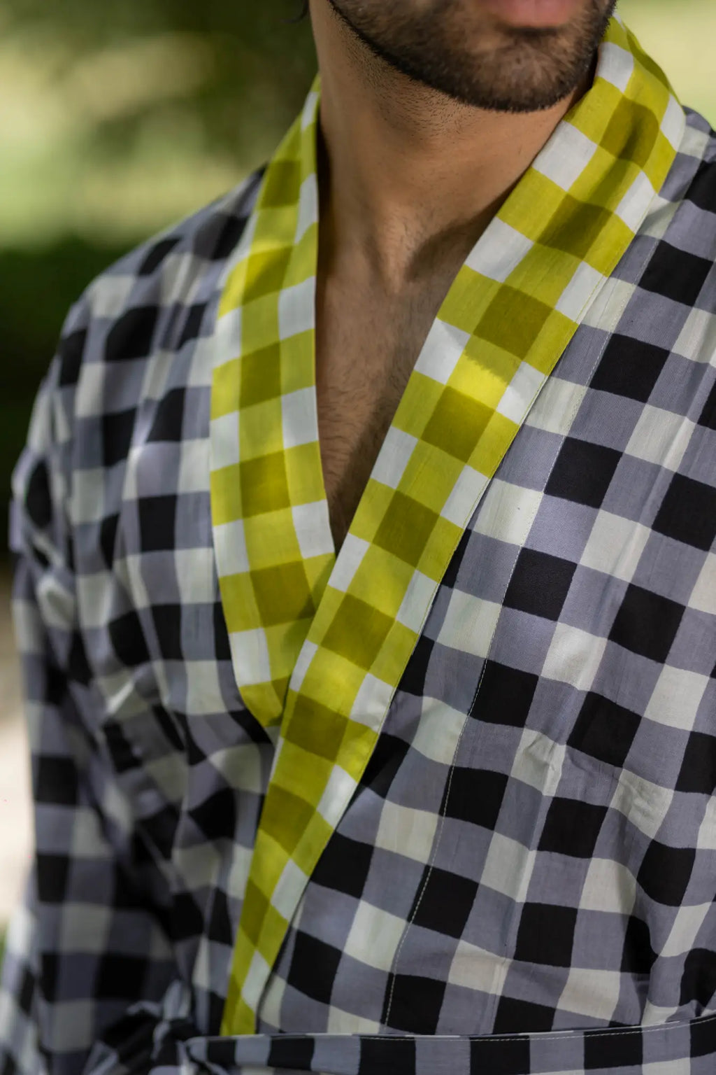 Unisex Cotton Kimono Robe in geometric