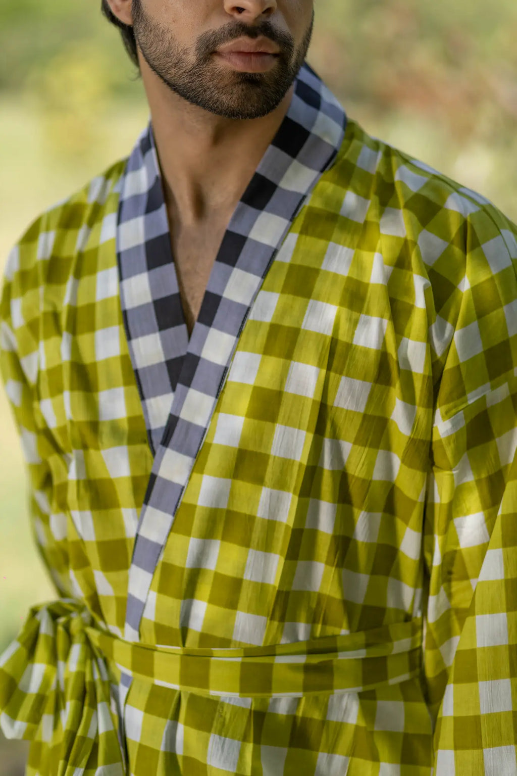 Unisex Cotton Kimono Robe in geometric