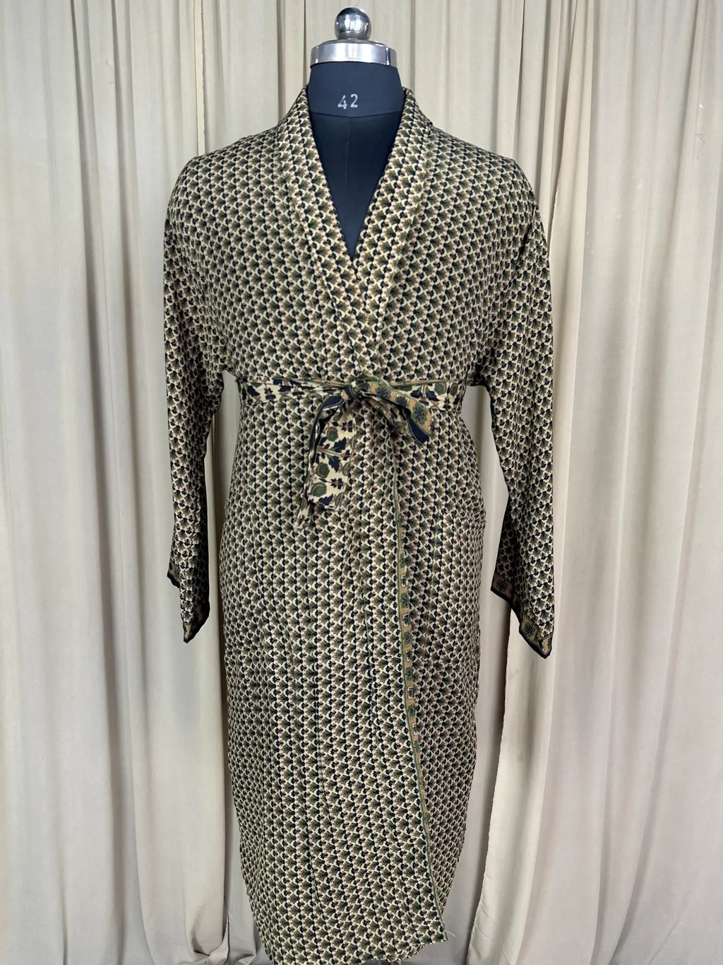 Men's Silky Kimono Robe in beige floral