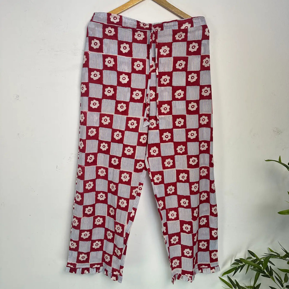 100% Cotton Pyjama Set for Women, Floral PJs, Handblock Print Sleepwear, Button Down Top and Matching Trousers