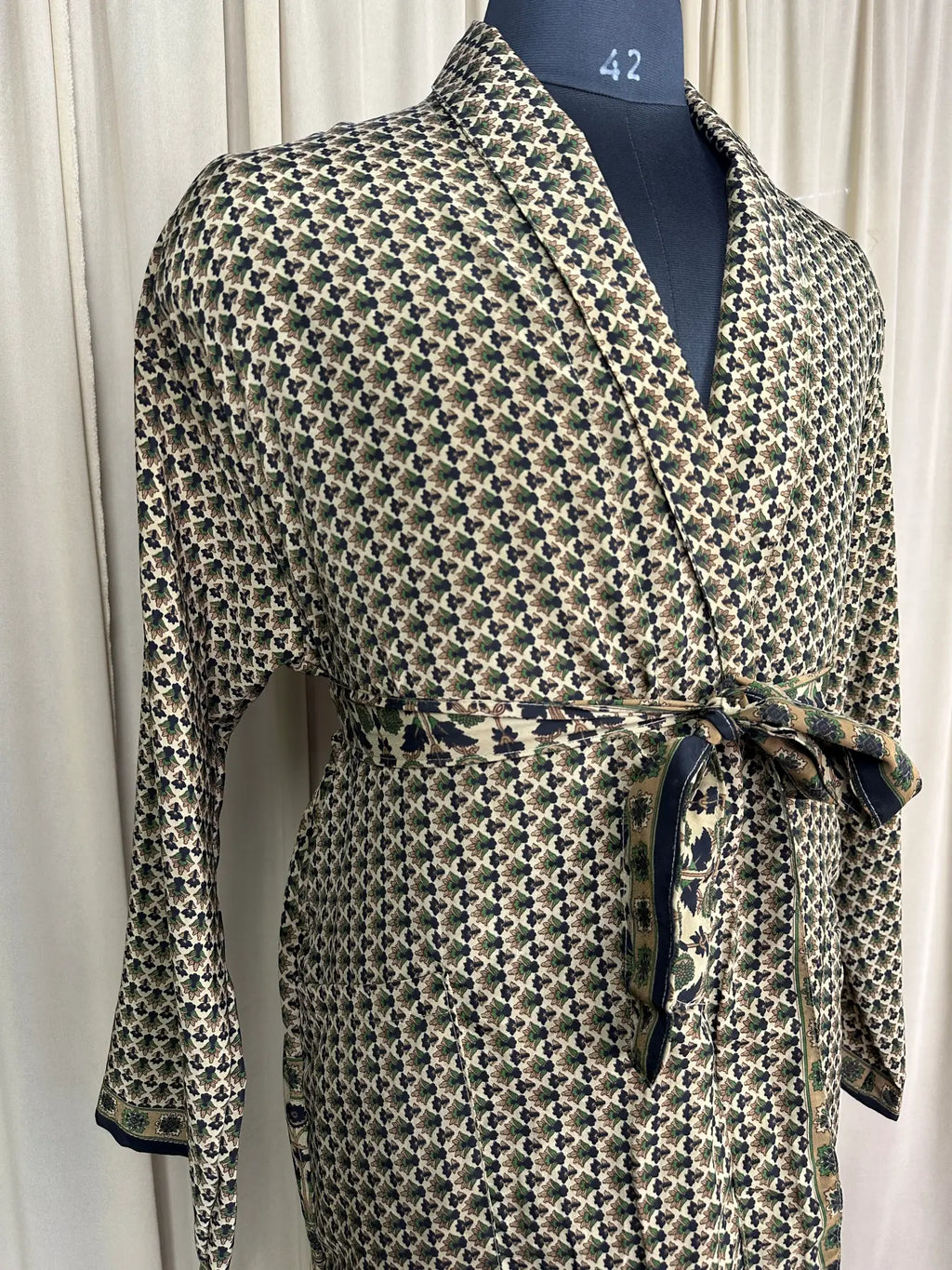 Men's Silky Kimono Robe in beige floral