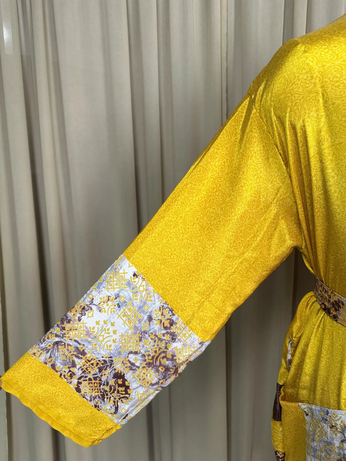 Silky Soft Menâ€™s Kimono Robe | Masculine Elegant Classic Sustainable Vintage House Robe gift, Timeless Comfy Lounge Beach Wear Yellow Floral