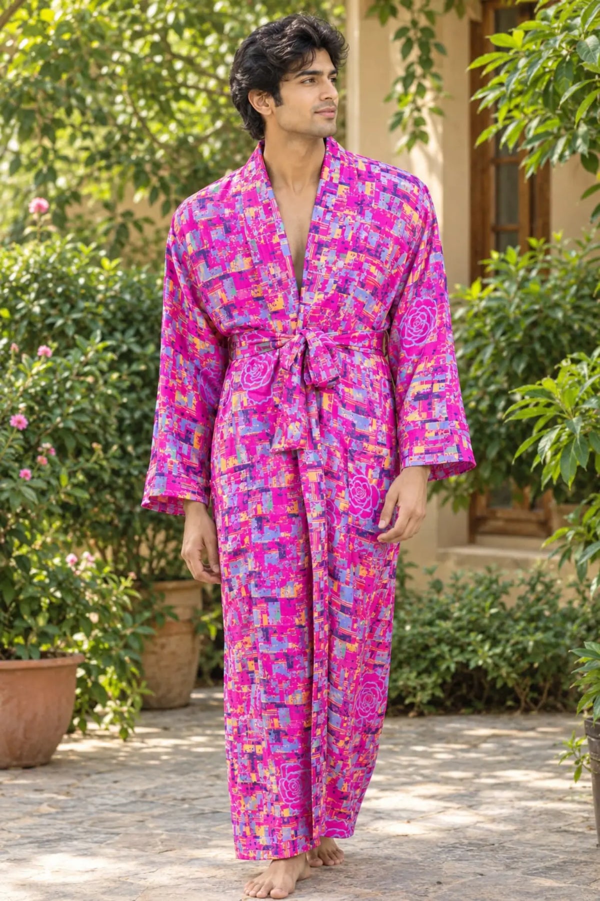 Silky Soft Mens Kimono Robe | Masculine Elegant Classic Sustainable Vintage House Robe gift, Timeless Comfy Lounge Beach Cover Up, Nightwear