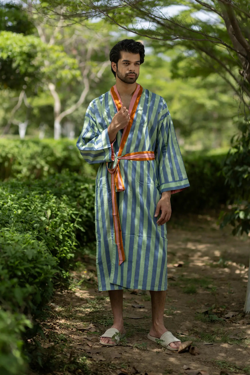 Unisex reversible Cotton Kimono Robe in geometric