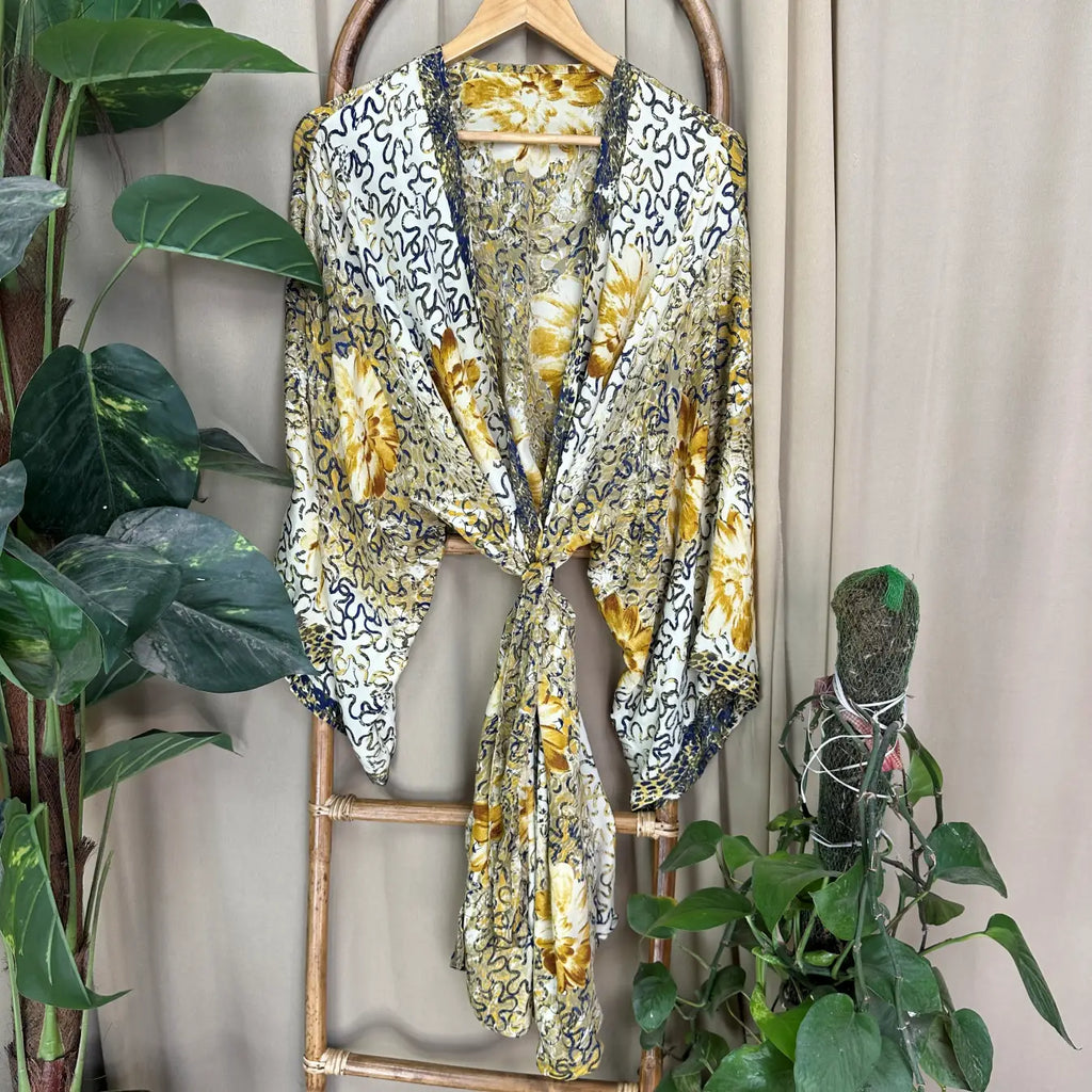 Vintage Silk Kimono Robe in floral
