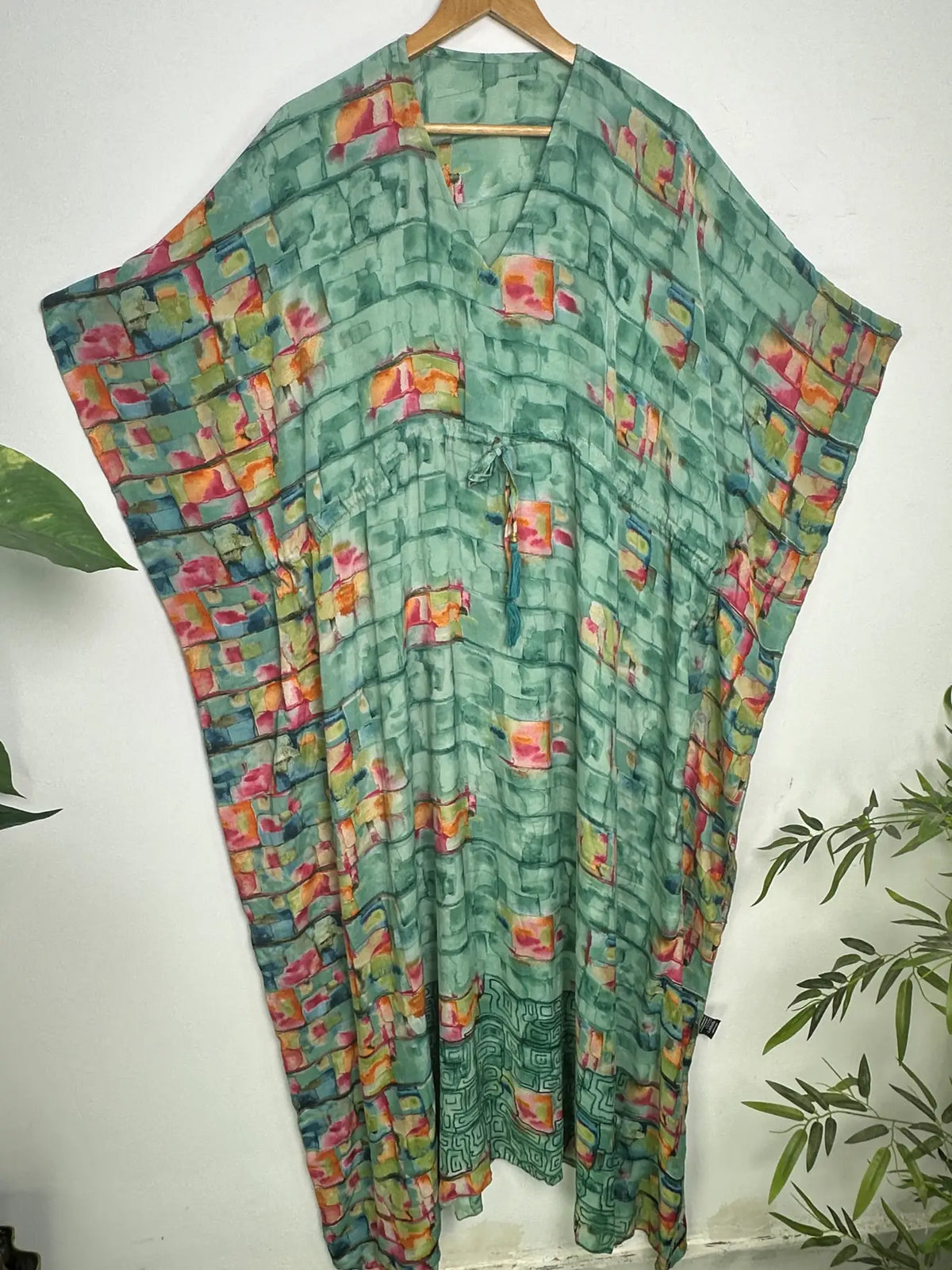 Women Loose Fit Midi Dress - Gift for Her | Kaftan Dress Boho Beach Cover Up, Recycle Silky Soft Women Clothing, Oversize Resort Wear Caftan