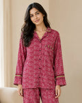 Boho Silk Sari Pajama Set, Colorful Handmade Loungewear for Women with Pockets, Short Sleeve Button Down Top, Drawstring Pants, Gift