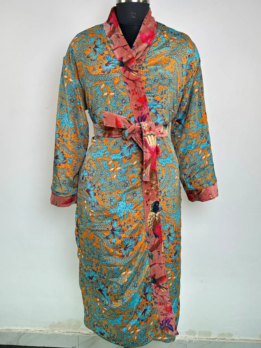 Velvet Womens Kimono Robe | Boho Dressing Gown Reversible With Lining, Womens Clothing Bridal Robe Spa Gift For Her, Smoking Jacket For Her