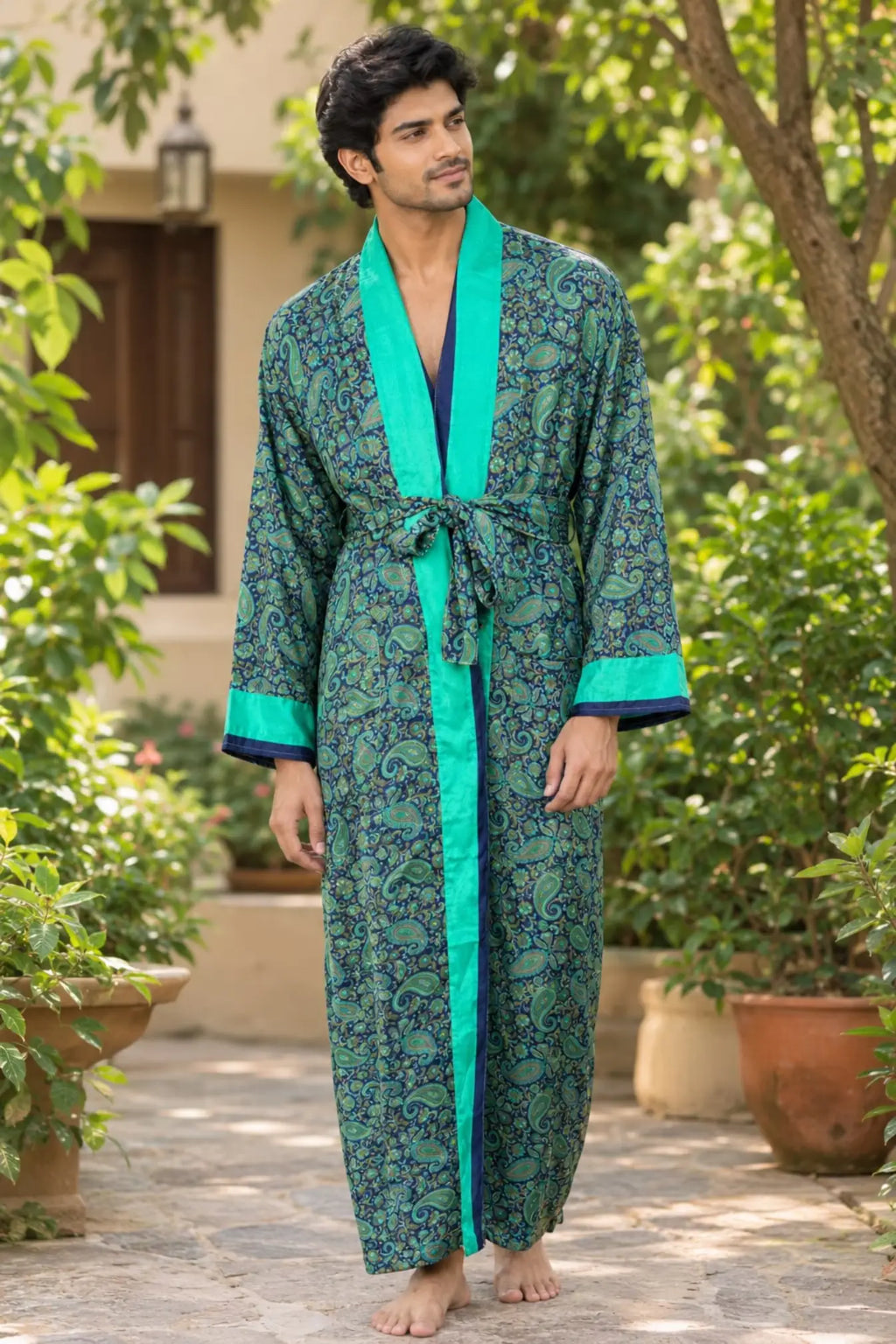 Silky Soft Mens Kimono Robe | Masculine Elegant Classic Sustainable Vintage House Robe gift, Timeless Comfy Lounge Beach Cover Up, Nightwear