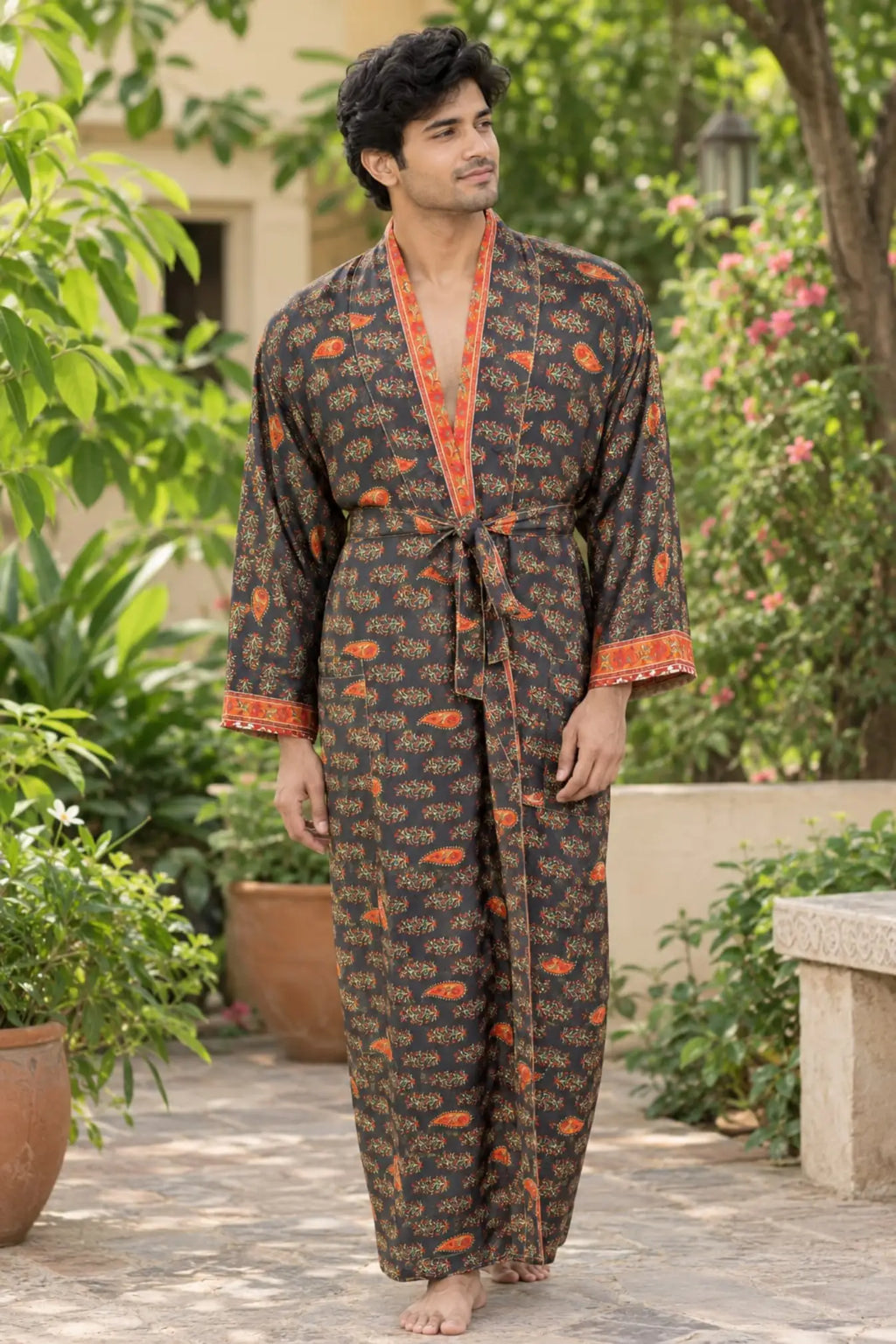 Silky Soft Mens Kimono Robe | Masculine Elegant Classic Sustainable Vintage House Robe gift, Timeless Comfy Lounge Beach Cover Up, Nightwear