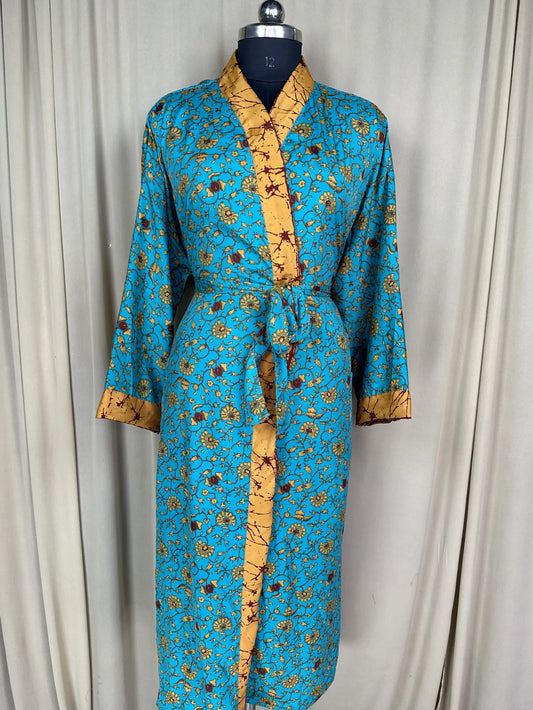 Recycle Silk Sari Women Kimono | Boho Chic Robe House, Beach Cover Up Vintage Bridesmaid Lounge Dressing Gown l Resort Wear Gypsy Nightwear