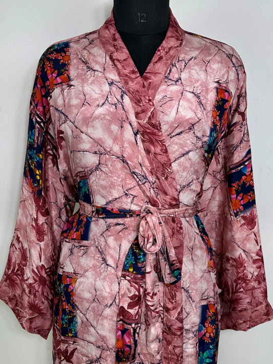 Recycle Silk Sari Women Kimono | Boho Chic Robe House | Beach Cover Up Vintage Bridesmaid Lounge Dressing Gown l Resort Wear Gypsy Nightwear