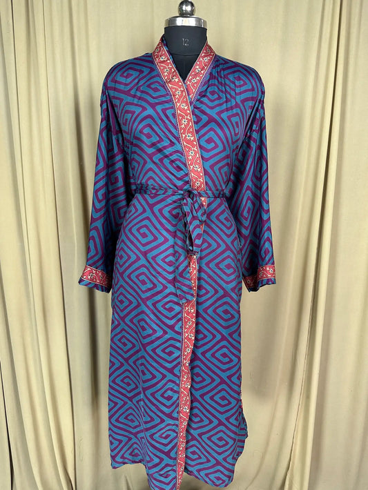 Recycle Silk Sari Women Kimono | Boho Chic Robe House, Beach Cover Up Vintage Bridesmaid Lounge Dressing Gown l Resort Wear Gypsy Nightwear