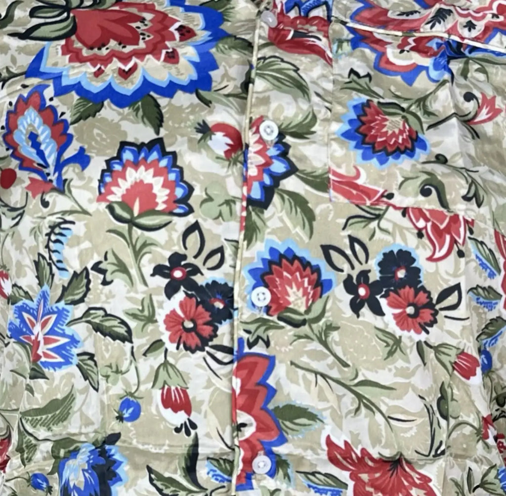 Silk Blend Pajama Set in beige floral