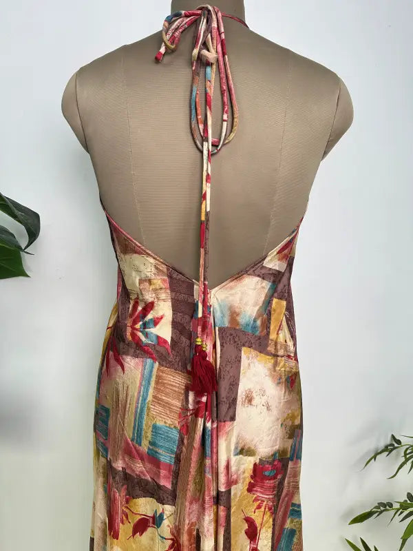 Womens Clothing Maxi Halter Neck Dress | Flowy Boho Festival Dress for Beach Cover up, Soft Breathable Recycle Silky, Anniversary Gift Her