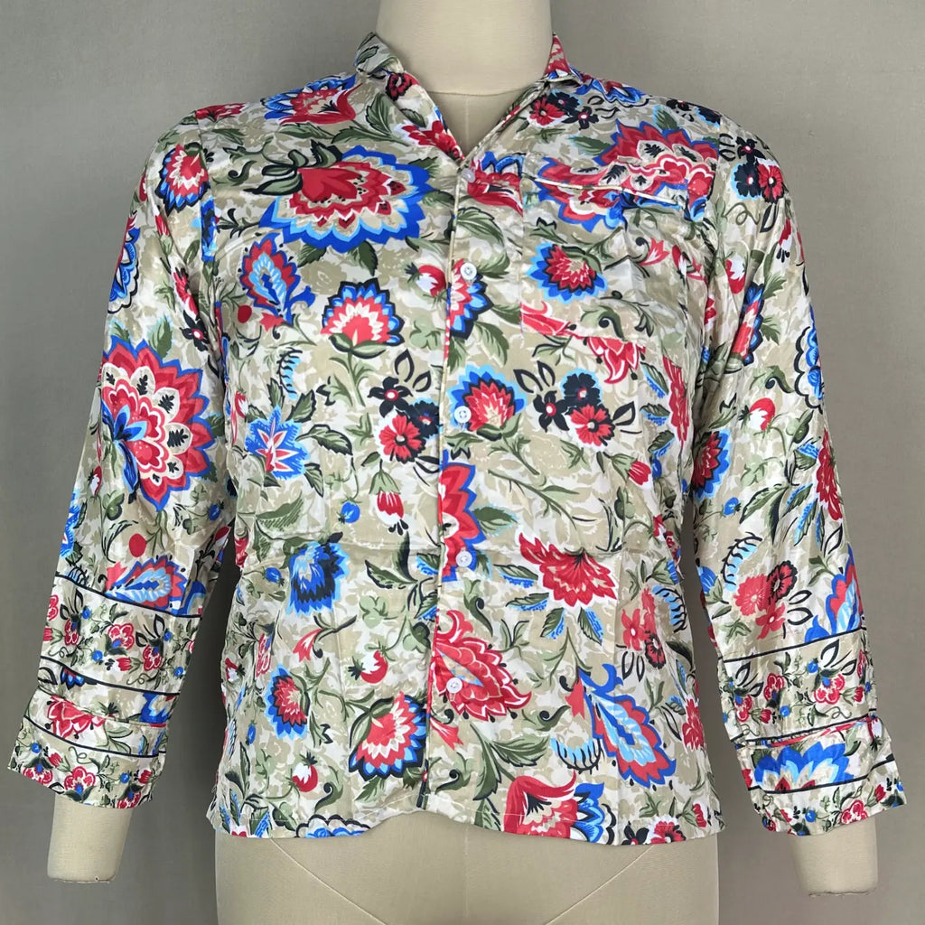 Silk Blend Pajama Set in beige floral