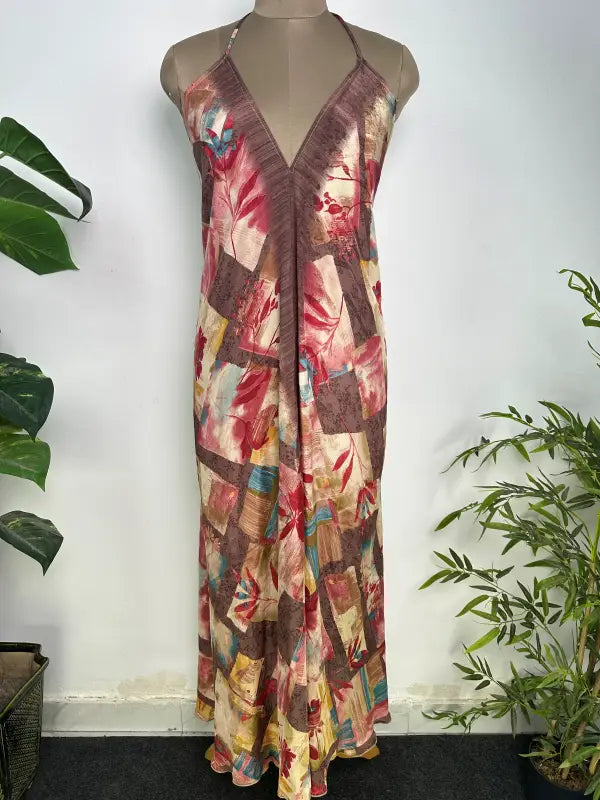Womens Clothing Maxi Halter Neck Dress | Flowy Boho Festival Dress for Beach Cover up, Soft Breathable Recycle Silky, Anniversary Gift Her