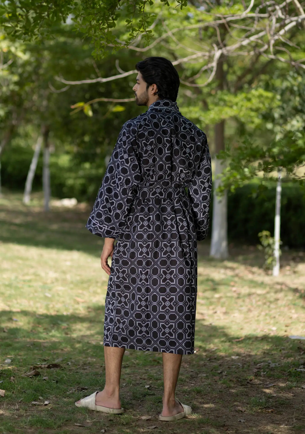 Unisex Cotton Kimono Robe in geometric