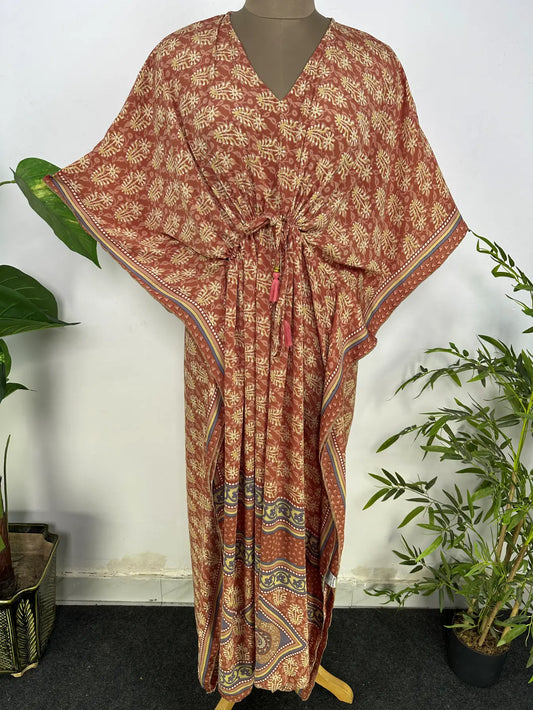 Boho Beach Cover Up Kaftan Dress | Oversize Resort Wear Caftan, Women Loose Fit Midi Dress, Recycle Silky Soft Women Clothing, Gift for Her