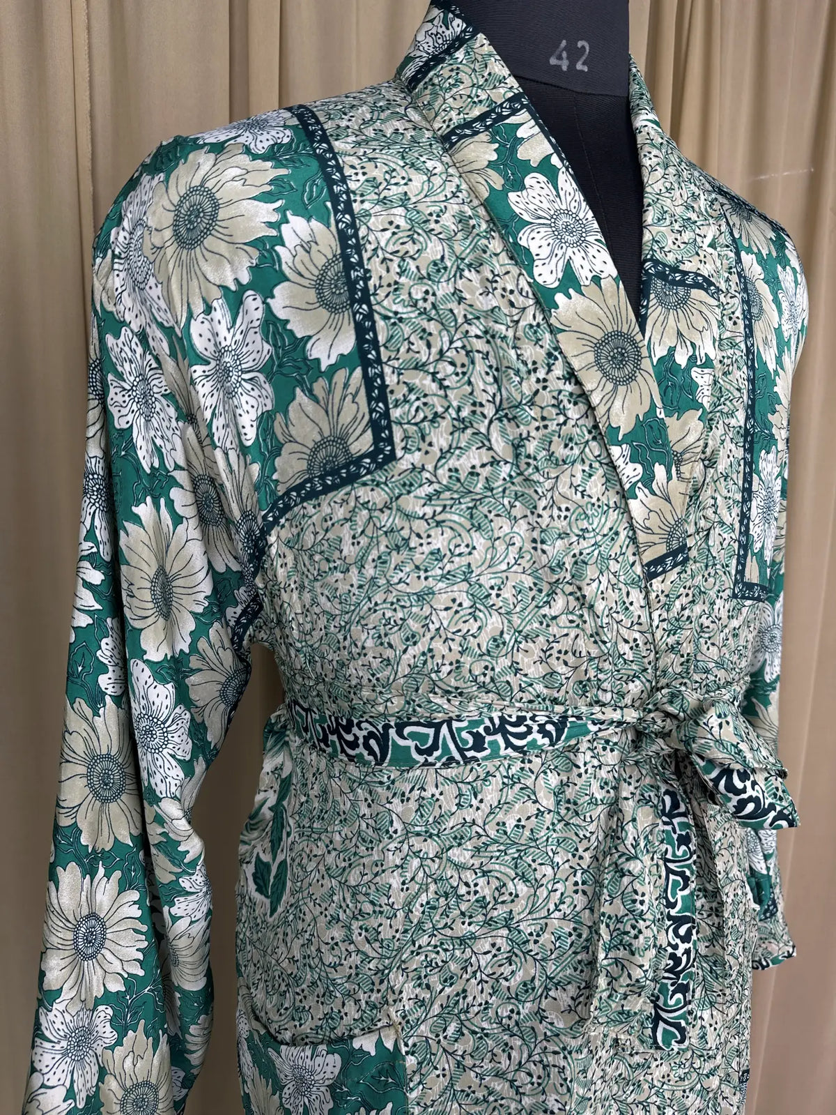 Silky Soft Menâ€™s Kimono Robe | Masculine Elegant Classic Sustainable Vintage House Robe gift, Timeless Comfy Lounge Beach Wear Green Floral