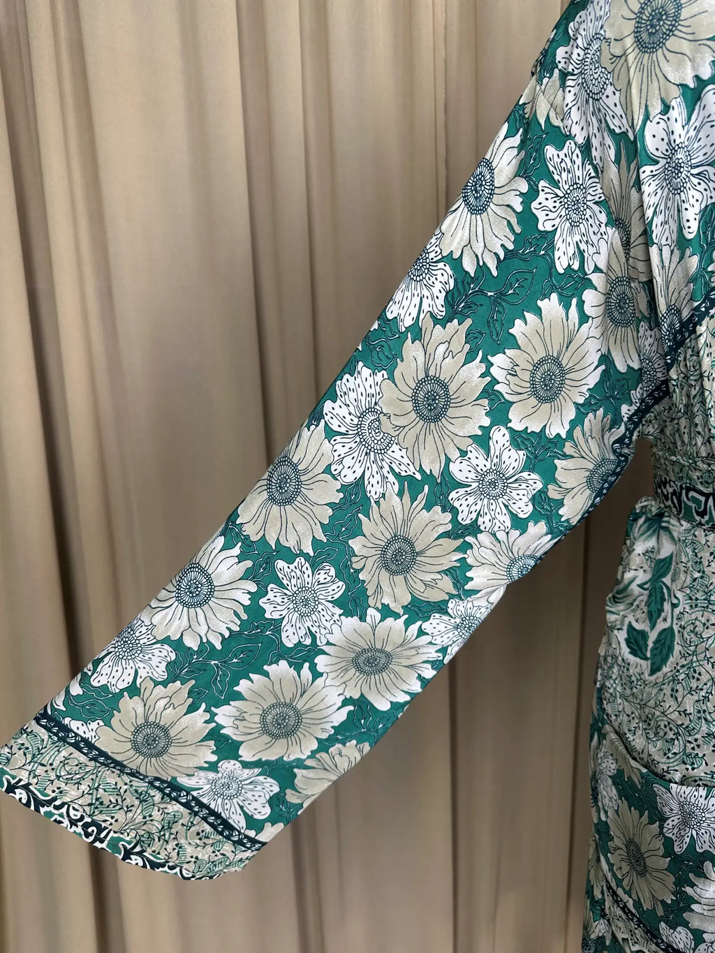 Men's Silky Kimono Robe in green floral