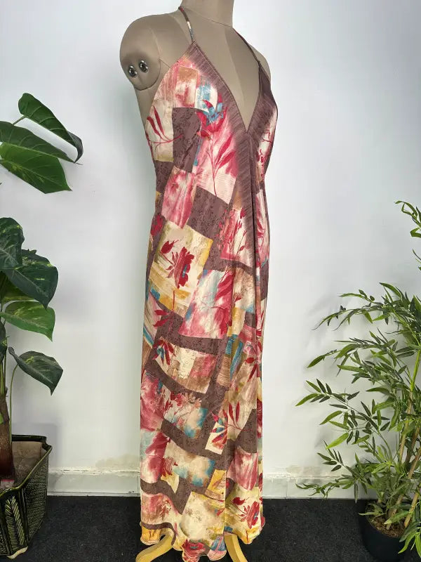 Womens Clothing Maxi Halter Neck Dress | Flowy Boho Festival Dress for Beach Cover up, Soft Breathable Recycle Silky, Anniversary Gift Her