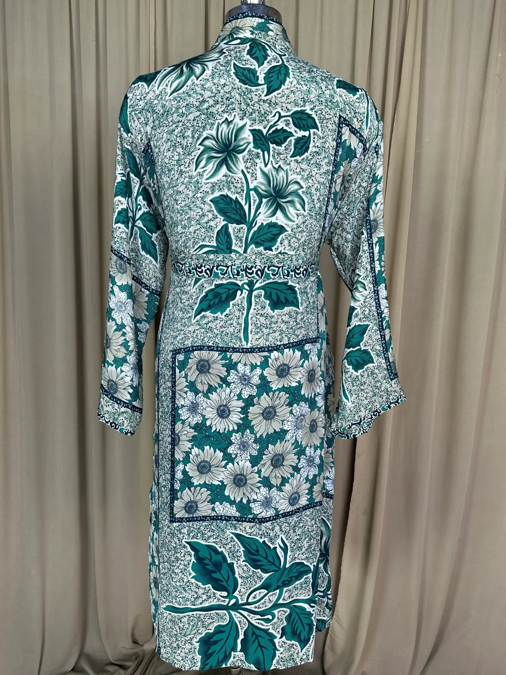 Men's Silky Kimono Robe in green floral